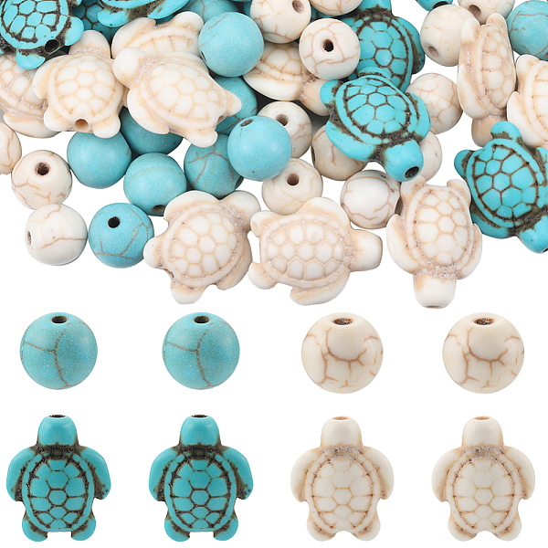 

PandaHall SUNNYCLUE 200Pcs 4 Style DIY Beads Kits, Including Synthetic Turquoise & Howlite & Magnesite Beads, Turtle & Round, Mixed Dyed and...