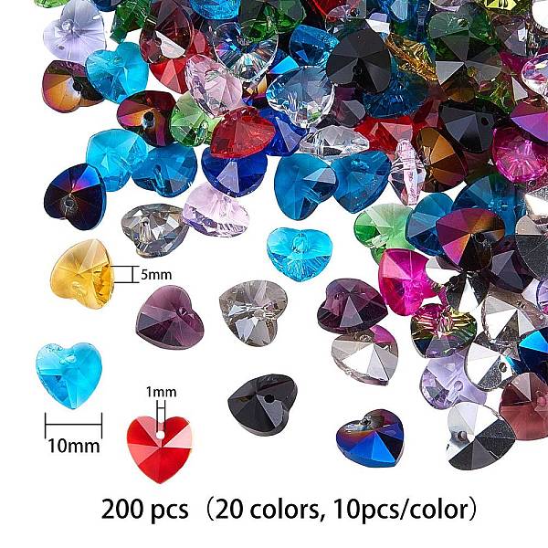 

PandaHall 200Pcs 20 Colors Romantic Valentines Ideas Glass Charms, Faceted Heart Charm, Mixed Color, 10x10x5mm, Hole: 1mm, 10pcs/color Glass..., Multicolor