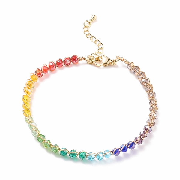 

PandaHall Glass Braided Anklet, Brass Wire Wrap Jewelry for Women, Colorful, 7-7/8 inch(20cm) Glass
