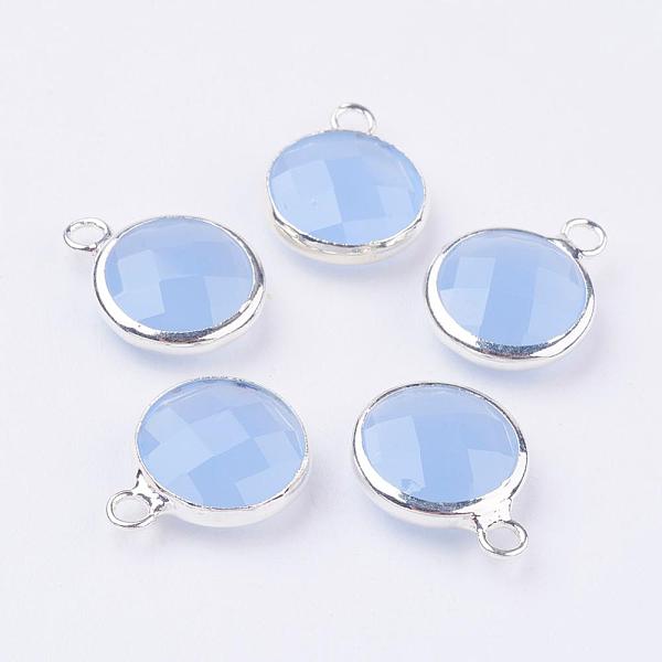 

PandaHall Silver Color Plated Brass Glass Flat Round Charms, Faceted, Cornflower Blue, 12x8.5x3mm, Hole: 1.5mm Brass+Glass Flat Round Blue