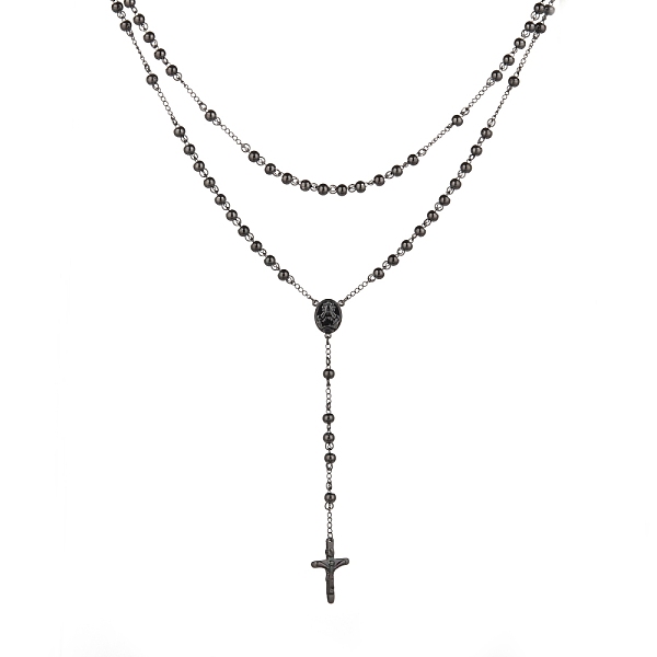 PandaHall Men's Rosary Bead Necklace with Crucifix Cross, 304 Stainless Steel Necklace for Easter, Gunmetal, 18.9 inch(48cm) 304 Stainless...