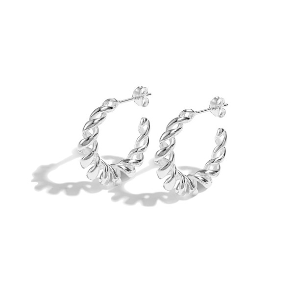 

PandaHall S925 Sterling Silver Twist Rope Ring Stud Earrings, Half Hoop Earrings, Silver, 22x5mm Sterling Silver Ring