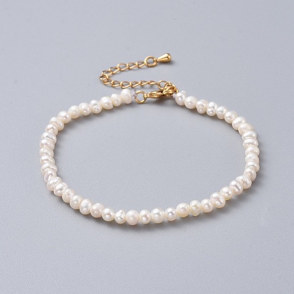 

PandaHall Natural Freshwater Pearl Beads Bracelets, with Brass Extender Chains and Burlap Packing Pouches Drawstring Bags, Golden, White...
