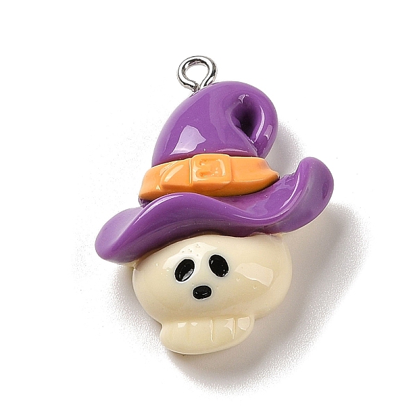 

PandaHall Opaque Resin Pendants, Halloween Charms with Platinum Tone Alloy Loops, Dark Orchid, Skull with Witch Hat, 31.5x23x10mm, Hole...
