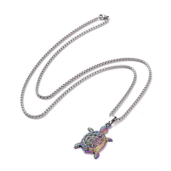

PandaHall Rainbow Color Alloy Pendant Necklace with Stainless Steel Chains for Women, Tortoise Pattern, Pendant: 38x24mm, 27.56 inch(70cm)...