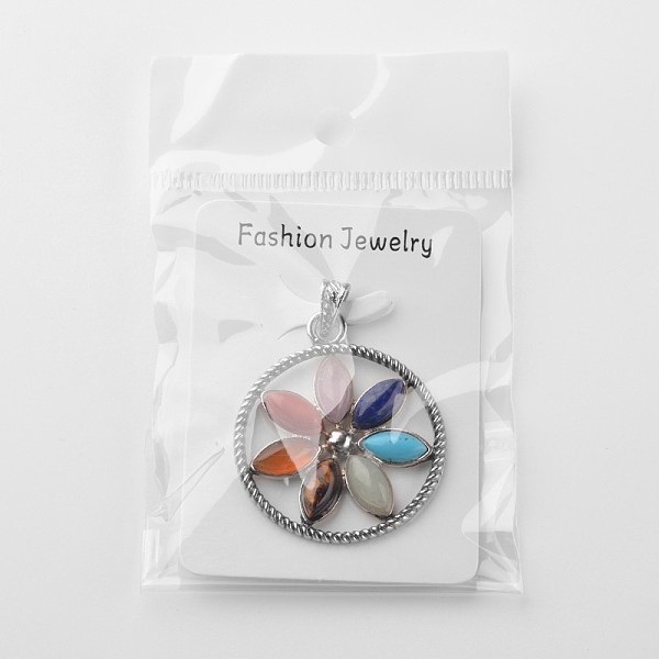 

PandaHall Vintage Chakra Jewelry Zinc Alloy Bezel Gemstone Pendants, Circle with Flower, Antique Silver, Mixed Stone, 46x40x4mm, Hole: 7x4mm..., Multicolor