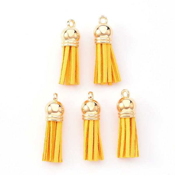 

PandaHall Faux Suede Tassel Pendant Decorations, with CCB Plastic Cord Ends, Light Gold, 33~35x10mm, Hole: 2.5mm Faux Suede Gold