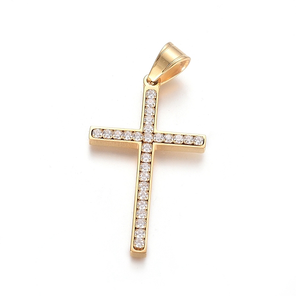 

PandaHall Ion Plating(IP) 304 Stainless Steel Pendants, with Crystal Rhinestone, Cross, Golden, 43.5x25.5x3.5mm, Hole: 5x7.5mm 304 Stainless..., Clear