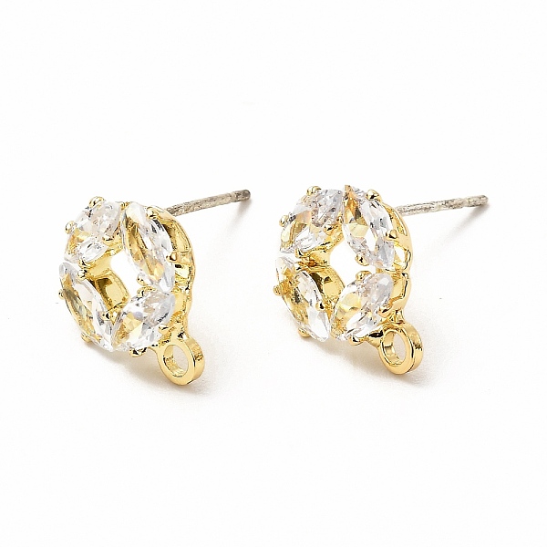 

PandaHall Brass Micro Pave Clear Cubic Zirconia Stud Earring Findings, with Loop, Flat Round, Golden, 11.5x9.5mm, Hole: 1.8mm, Pin: 0.7mm...
