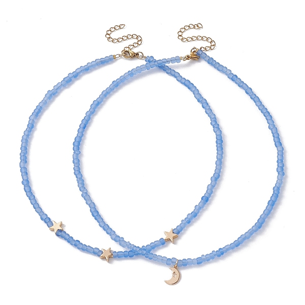 

PandaHall 2Pcs 2 Style Moon & Star Brass & Glass Seed Beaded Necklace Set for Women, Real 18K Gold Plated, 15.00~15.87 inch(38.1~40.3cm)...