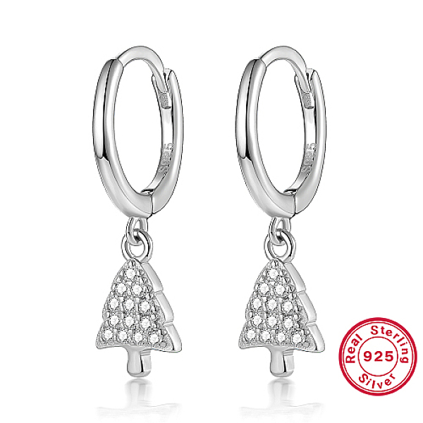

PandaHall Christmas Trees Cubic Zirconia Dangle Hoop Earrings, Rhodium Plated 925 Sterling Silver Earrings with S925 Stamp, Platinum, 21x6mm..., Clear