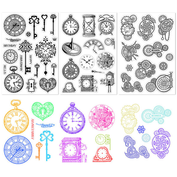 

PandaHall CRASPIRE 2 Sheets 2 Styles PVC Plastic Stamps, for DIY Scrapbooking, Photo Album Decorative, Cards Making, Stamp Sheets, Clock...