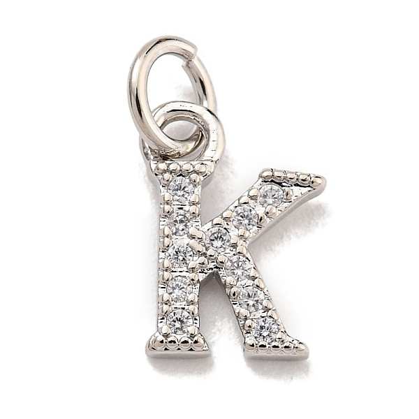 

PandaHall Initial Letter Brass with Cubic Zirconia Charms, Platinum, Long-Lasting Plated, Lead Free & Cadmium Free, Letter K, 10.5x7.5x1.5mm..., Clear
