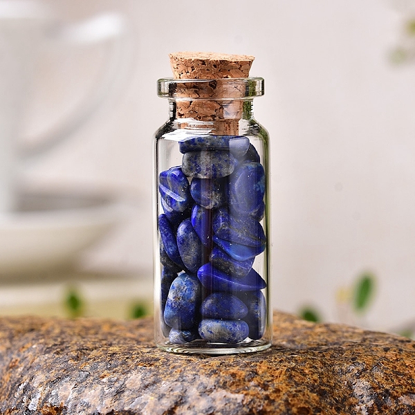 

PandaHall Glass Wishing Bottles, Reiki Natural Lapis Lazuli Drift Chip Beads inside for DIY Jewelry Making Home Decoration, 22x30mm Lapis...