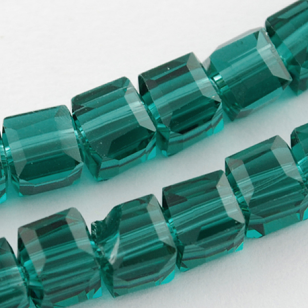 

PandaHall Glass Bead Strands, Faceted, Cube, Teal, 5~6x5~6x5~6mm, Hole: 1mm, 95~100pcs/strand, 54~57cm Glass Cube Cyan