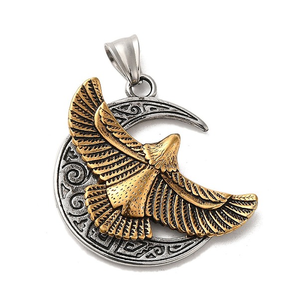 

PandaHall 304 Stainless Steel Pendants, Moon with Eagle Charm, Antique Silver & Antique Golden, 46x41x4.5mm, Hole: 9x5mm 304 Stainless Steel...