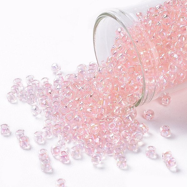 

PandaHall TOHO Round Seed Beads, Japanese Seed Beads, (171) Dyed AB Ballerina Pink, 8/0, 3mm, Hole: 1mm, about 1110pcs/50g Glass Pink