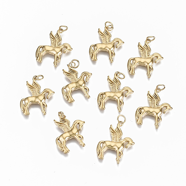 

PandaHall 304 Stainless Steel Pendants, with Jump Rings, Laser Cut, Pegasus, Real 14K Gold Plated, 19x16x1mm, Jump Ring: 4x0.5mm, 3mm inner...
