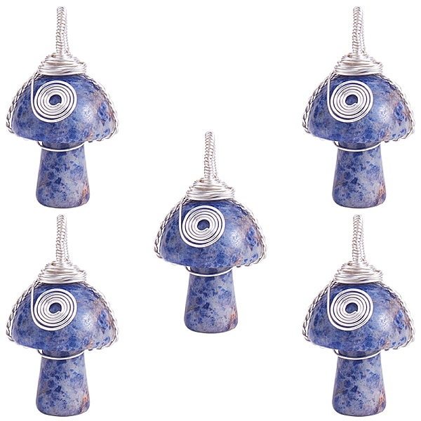 

PandaHall Natural Sodalite Pendants, with Copper Wire, Mushroom, 30x15x16mm, Hole: 5mm Sodalite Mushroom