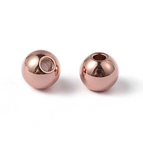 

PandaHall Round Ion Plating(IP) 202 Stainless Steel Beads, Rose Gold, 5x4.5mm, Hole: 1.5mm 202 Stainless Steel Round