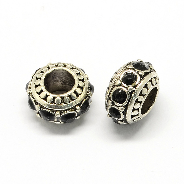 

PandaHall Alloy Rhinestone European Beads, Rondelle Large Hole Beads, Jet, 11x7mm, Hole: 4.5mm Alloy+Rhinestone Rondelle Black