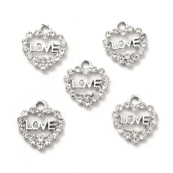 

PandaHall Alloy Rhinestone Pendants, Platinum Tone Hollow Out Heart with Word Love Charms, Crystal, 17x15.5x3mm, Hole: 2.4mm..., Clear