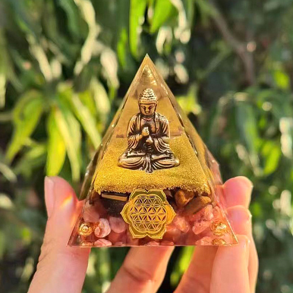 

PandaHall Orgonite Pyramid Resin Energy Generators, Reiki Natural Rose Quartz Chips and Buddha Inside for Home Office Desk Decoration...