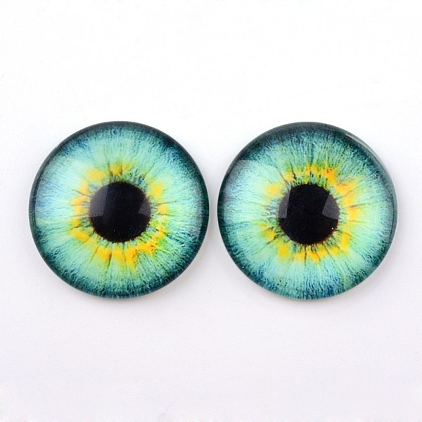 

PandaHall Glass Cabochons for DIY Projects, Half Round/Dome with Dragon Eye Pattern, Light Green, 10x3.5mm Glass Half Round Green