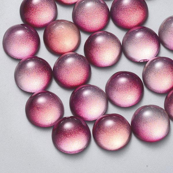 

PandaHall Transparent Spray Painted Glass Cabochons, with Glitter Powder, Half Round/Dome, Fuchsia, 12x6mm Glass Half Round Pink