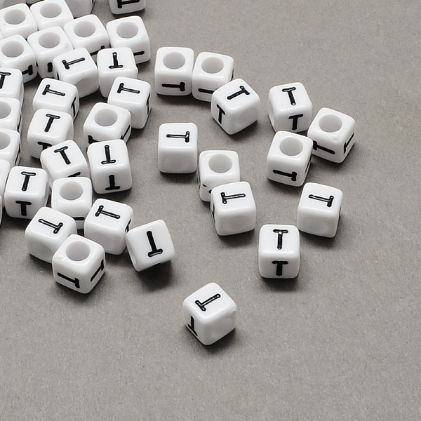 

PandaHall Large Hole Acrylic Letter European Beads, Horizontal Hole, White & Black, Cube with Letter, Letter.T, 8x8x8mm, Hole: 4mm, about...