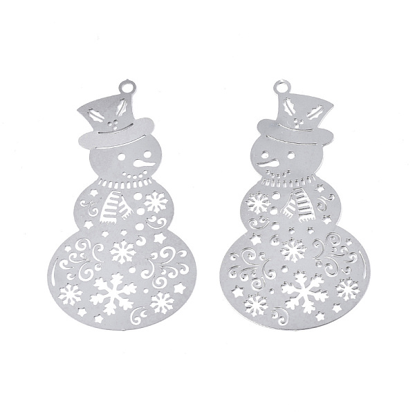 

PandaHall 201 Stainless Steel Big Pendants, Etched Metal Embellishments, Snowman, Stainless Steel Color, 53x38x0.3mm, Hole: 2mm 201...