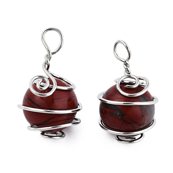 

PandaHall Natural Red Jasper Pendants, with Platinum Plated Brass Wire Wrapped, Round Charm, 28.5~34x18.5~20x17~19mm, Hole: 4~5.5mm Red...