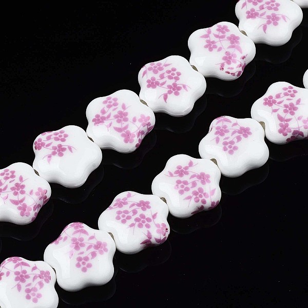 

PandaHall Handmade Porcelain Beads Strands, Flower Printed, Flower, Flamingo, 14x15x6mm, Hole: 1.8mm, about 23pcs/strand, 12.4 inches..., Pink