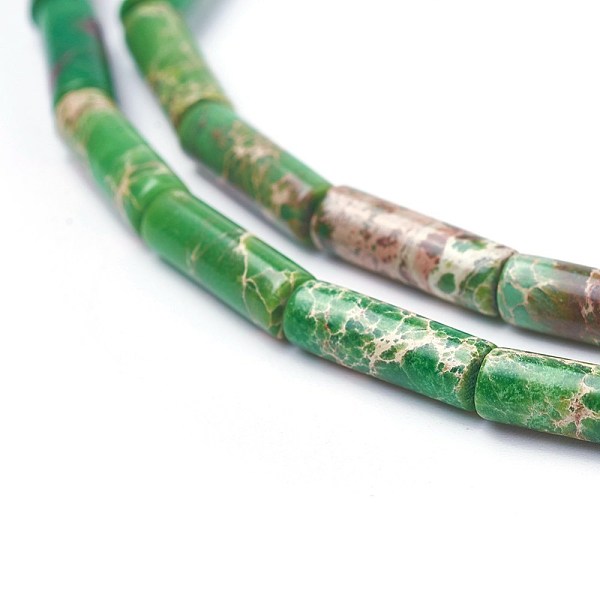 

PandaHall Natural Imperial Jasper Beads Strands, Dyed, Column, Lime Green, 13~14x4~4.5mm, Hole: 1mm, about 29pcs/strand, 15.35 inch~15.7...