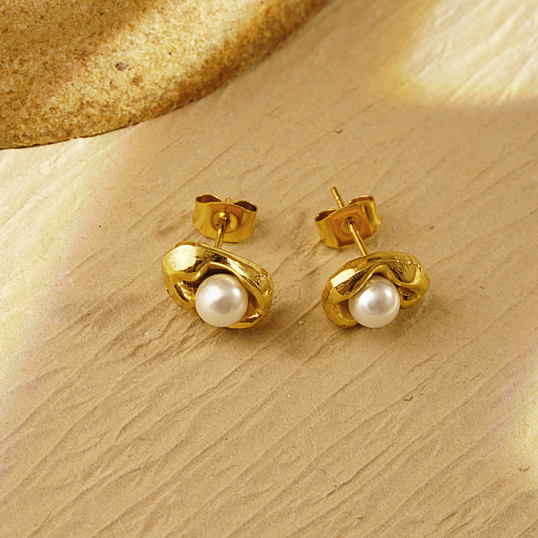 Elegant Stainless Steel Pearl Earrings For Daily Wear