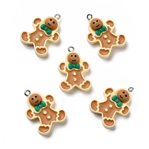

PandaHall Opaque Resin Pendants, with Platinum Tone Iron Loops, Christmas Theme, Gingerbread Man, Sienna, 28.5x20x5mm, Hole: 2mm Iron+Resin..., Brown
