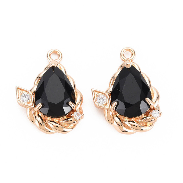 

PandaHall Glass Pendants, with Brass Micro Pave Clear Cubic Zirconia Findings, Faceted, Teardrop, Light Gold, Black, 22.5x17x7mm, Hole...
