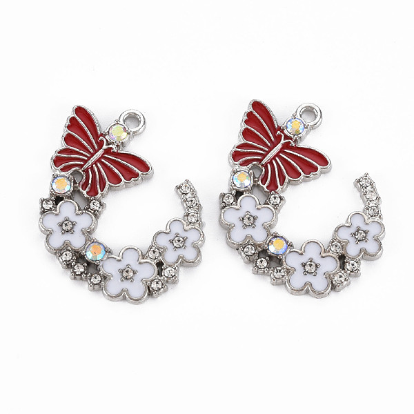 

PandaHall Alloy Rhinestone Pendants, with Enamel, Platinum, Butterfly with Flower, Creamy White, 22x29x2mm, Hole: 1.8mm Alloy...