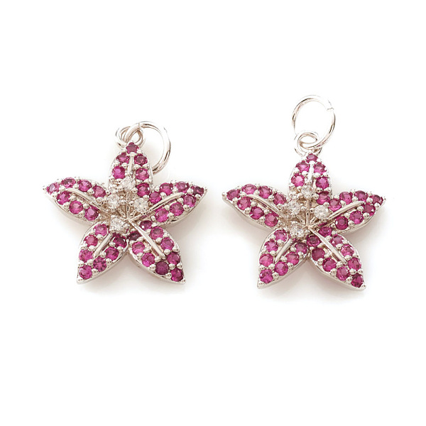 

PandaHall Brass Micro Pave Cubic Zirconia Pendants, with Jump Rings, Flower, Fuchsia & Clear, Platinum, 15.5x14.5x3mm, Jump Ring: 5x0.7mm..., Pink