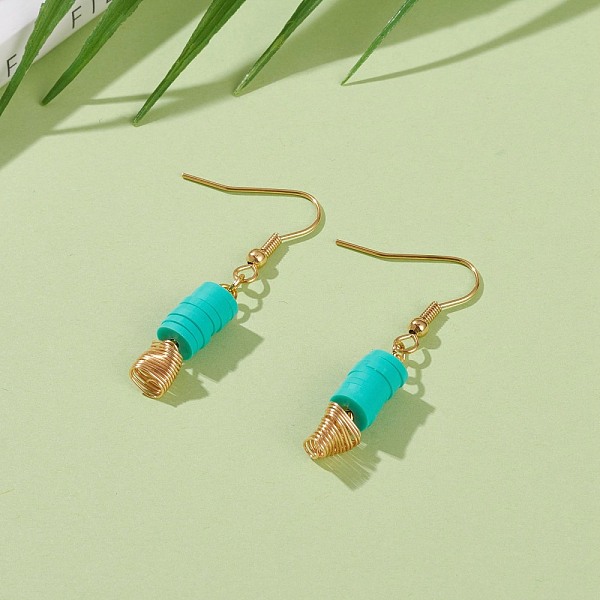

PandaHall Polymer Clay Heishi Beads Dangle Earrings, with Golden Plated 304 Stainless Steel Earring Hooks, Medium Aquamarine, 44mm, Pin...