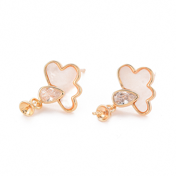 

PandaHall Brass Micro Pave Clear Cubic Zirconia Earring Findings, for Half Drilled Beads, with Natural Shell, Nickel Free, Cloud, Real 18K...