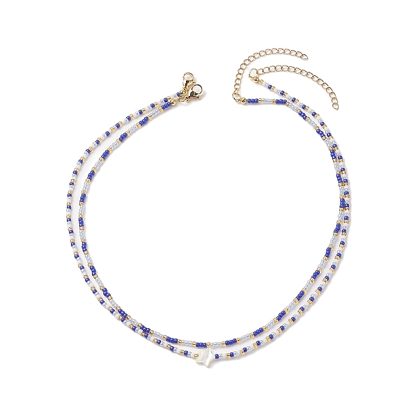 

PandaHall 2Pcs 2 Style Natural Shell Star & Glass Seed Beaded Necklaces Set for Women, Blue, 14.76~15.94 inch(37.5~40.5cm), 1Pc/style Shell...