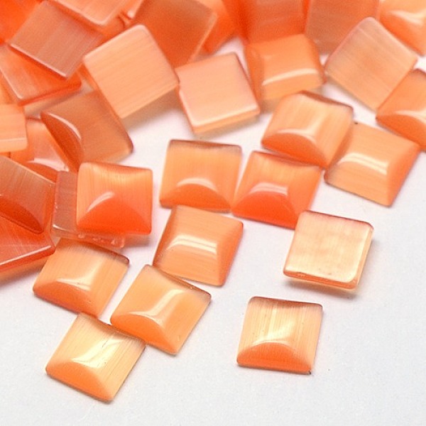 

PandaHall Cat Eye Cabochons, Square, Light Salmon, 6x6x2mm Glass Square Red