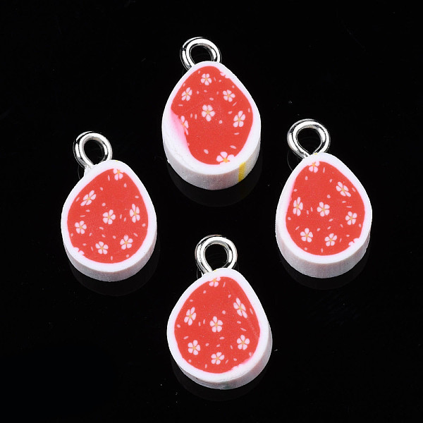 

PandaHall Handmade Polymer Clay Charms, with Platinum Tone Iron Loop, Easter Egg, Crimson, 14x8.5x3.5~5mm, Hole: 2mm Polymer Clay Egg Pink