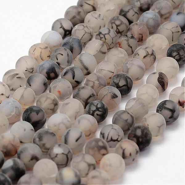 

PandaHall Frosted Natural Dragon Veins Agate Beads Strands, Round, Dyed & Heated, Light Grey, 8mm, Hole: 1mm, about 48pcs/strand, 15.2 inch..., Gray