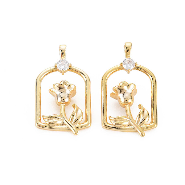

PandaHall Rack Plating Brass Micro Pave Clear Cubic Zirconia Pendants, Nickel Free, Flower, Real 18K Gold Plated, 24x14x6mm, Hole: 2.5x1.5mm...