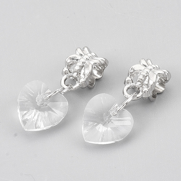 

PandaHall Alloy European Dangle Charms, Large Hole Pendants, with Glass, Heart, Clear, Platinum, 23mm, Hole: 4.5mm Alloy+Glass Heart Clear