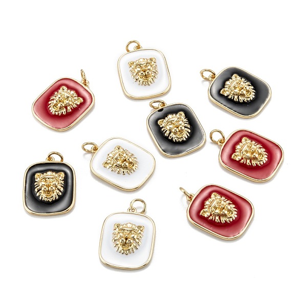 

PandaHall Real 18K Gold Plated Brass Enamel Pendants, with Jump Rings, Long-Lasting Plated, Rectangle with Lion, Mixed Color, 21x16x5mm..., Multicolor