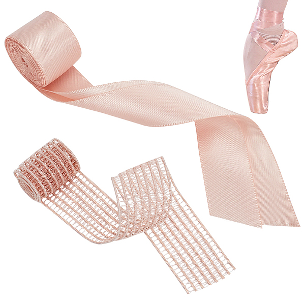 

PandaHall WADORN 1pcs 1" Pink Satin Ribbon and 1 Bundle 7/8 Inch Mesh Elastic Ribbon, Women's Stretch Satin Laces Flat Shoes Ribbon for..., Multicolor