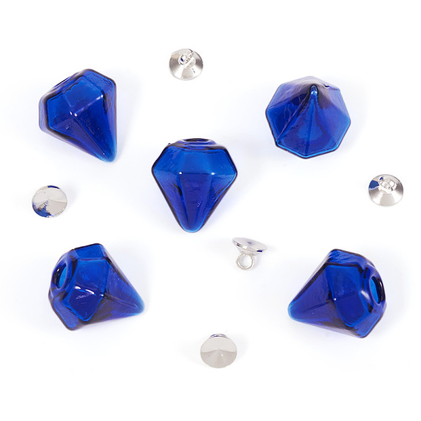 5Pcs Handmade Blown Glass Bottles, for Glass Vial Pendants Making, Diamond, with Brass Bead Cap Pendant Bails, Royal Blue, 16-17x15-15.5x13.5-14.5mm, Hole: 2.5-5mm